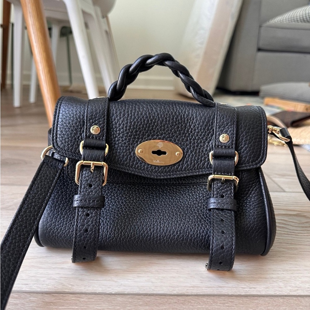 Mulberry mini alexa black pebble grain leather crossbody bag